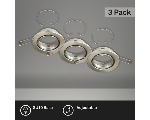 Einbauleuchten-Set 3-tlg IP23 schwenkbar nickel/matt Ø 8,6/6,8 cm 230V