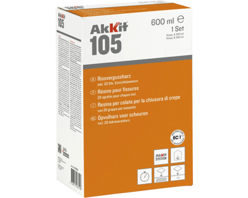 Akkit 105 2K Rissvergussharz inkl. 20 Estrichklammern 600 ml