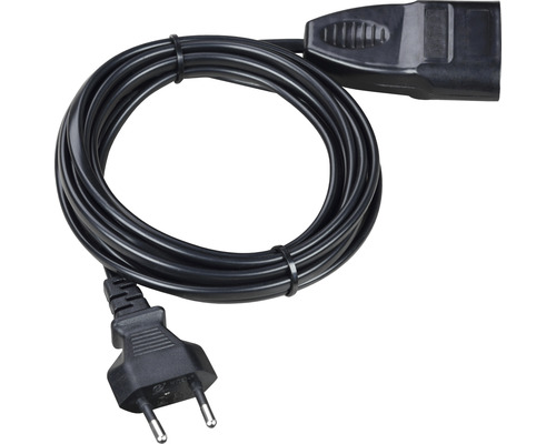 Euro Verlängerungskabel 5 m H03VVH2-F schwarz mit Stecker + Kupplung Indoor