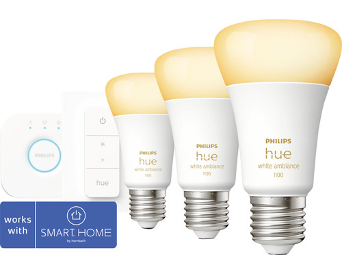 Philips hue Lampen White Ambiance Starter-Set 3x A60 E27/8W(75W) 1100 lm 2200- 6500 K inkl Bridge + Dimmschalter - Kompatibel mit SMART HOME by hornbach