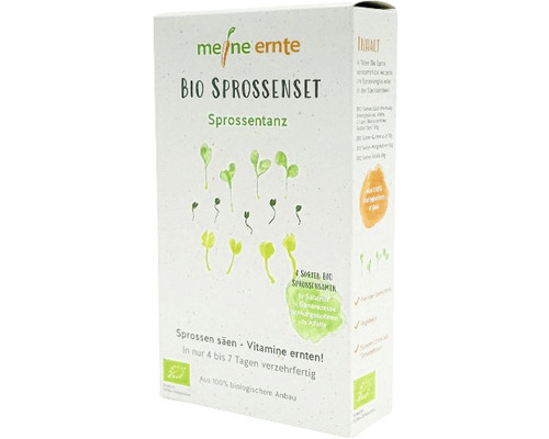 Bio Keimsprossen meine ernte Sprossenset 'Sprossentanz' 4 Stk., Salat-Mischung, Gartenkresse, Mungobohnen und Alfalfa