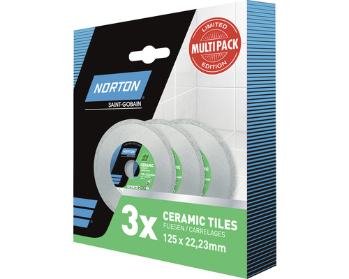 Norton Diamantscheiben-Set Keramik Ø 125x22,23 mm inkl. 3x Diamanttrennscheiben