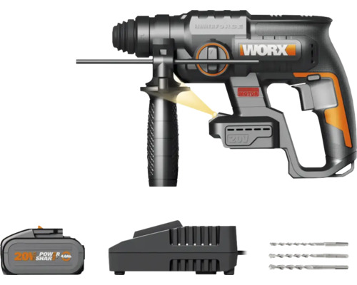 Akku-Bohrhammer WORX Nitro 20V 2 Joule WX381, Brushless Motor, inkl. Koffer, 1 x 4Ah Akku und Ladegerät