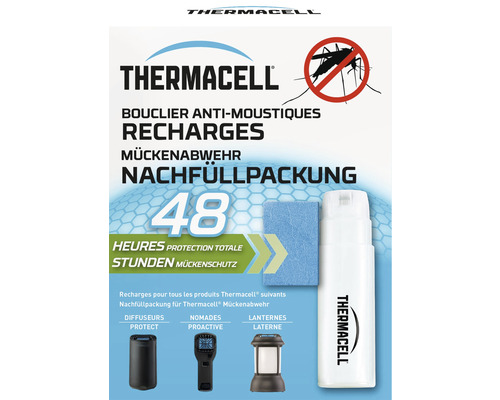 Mückenschutz Thermacell Mückenabwehr Nachfüllpackung geeignet für alle Thermacell Geräte, enthält 4 Gaskartuschen und 12 Wirkstoffplättchen für bis zu 48 Std, geruchlos