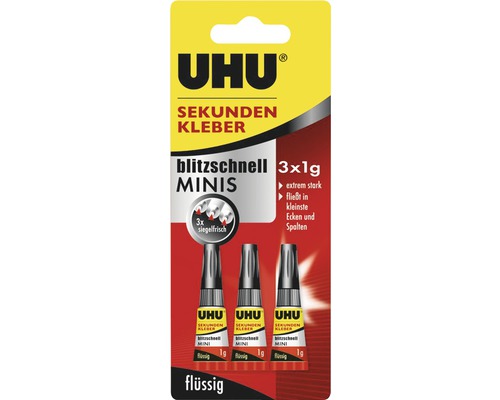 Uhu Sekundenkleber blitzschnell Minis Strip 3 x 1 g