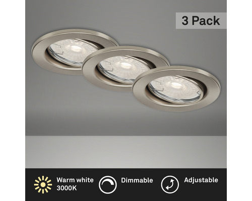 LED Einbauleuchten Set IP23 dimmbar 3-tlg 3x5W 3x380 lm 2700 K nickel/matt Ø 8,6/6,8 cm 230V