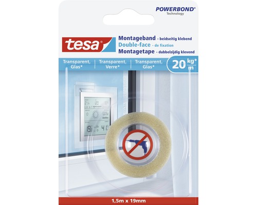 Montageband tesa transparent für Glas 1,5 m x 19 mm