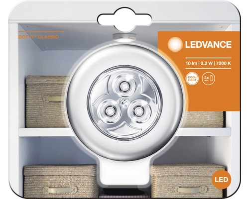 LED Klebeleuchte Nachtlicht Ø 6,5 cm Ledvance Classic Dot-it silber