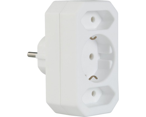 Schutzkontakt-Euro-Adapter 3-fach 2x Euro und 1x Schutzkontaktsteckdose weiß