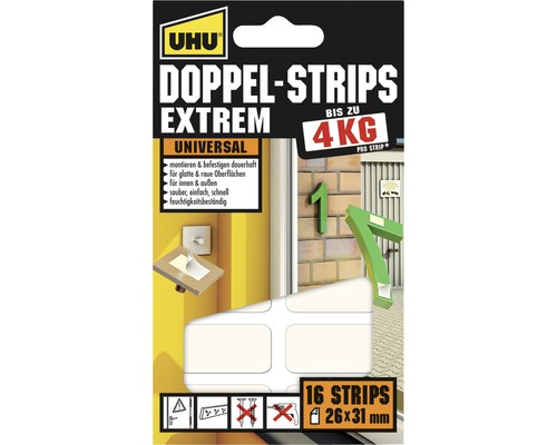 UHU Doppelstrips extrem Universal 26 x 31 mm 16 Stück